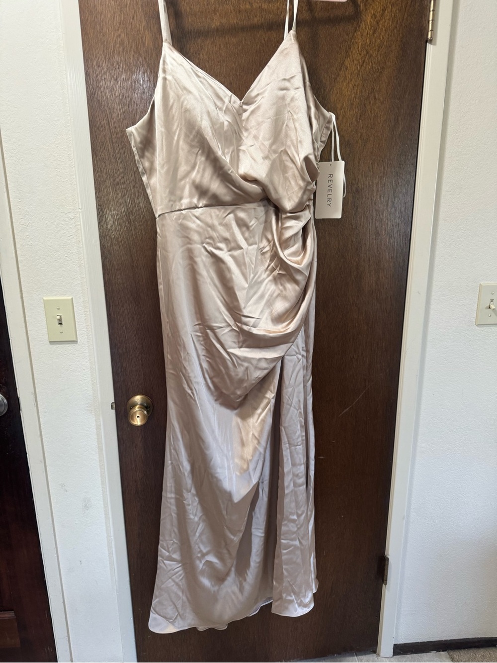 Revelry Satin Slip Maxi Dress in Champagne Blush